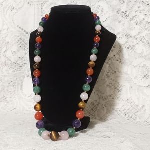 Vintage 50s Genuine Gem Stone Graduated Bead Necklace Silver Clasp Amethyst